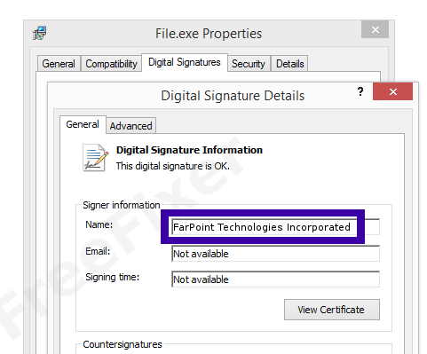 Screenshot of the FarPoint Technologies Incorporated certificate